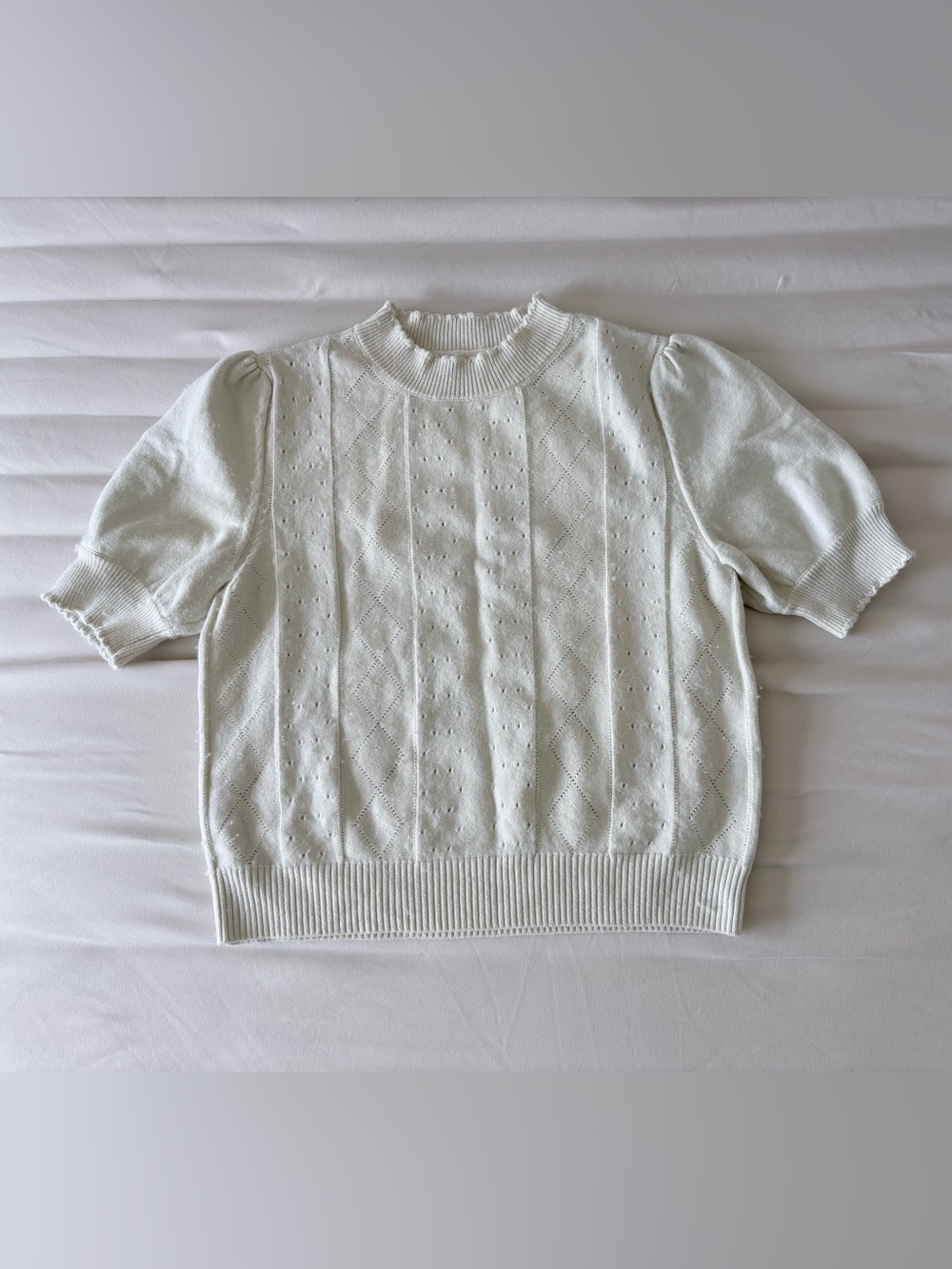 Frank & Oak Cream Short Sleeve Cable Knit Sweater